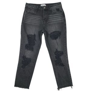 Jelly Jeans Black High Rise Distressed Jeans 7 30‎ Wide Straight Leg Rip Grunge